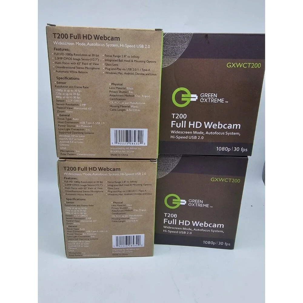 LOT of 4: GREEN GXTREME T200 Full HD 1080p Webcams - Autofocus Mic USB 2.0 PC Ma